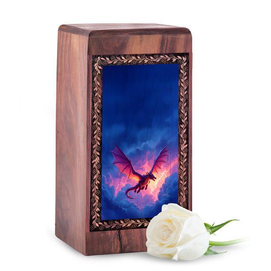 Thunder Dragon Theme Urns for Human Ashes - Customize Wooden Urn For Burial