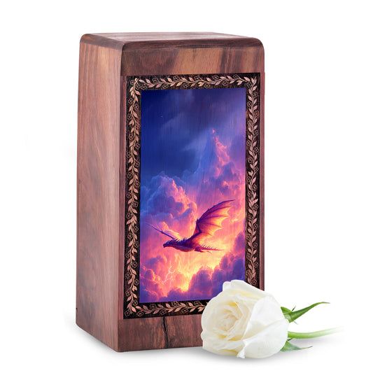 Wooden Dragon Urn for Human Ashes - Galaxy Fantasy Theme Keepsake