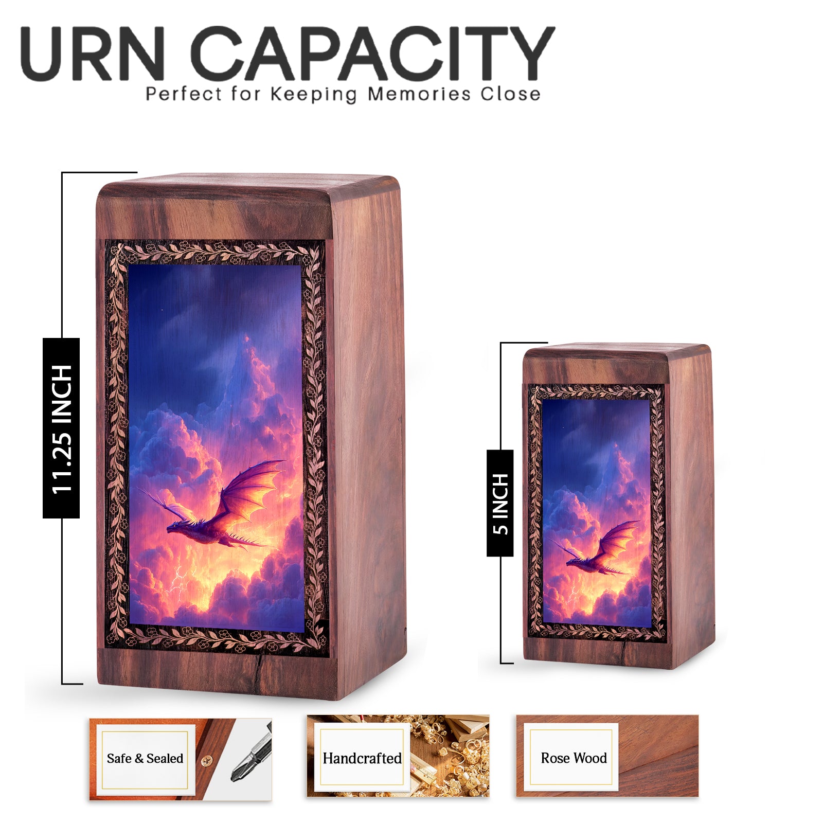 Wooden Dragon Urn for Human Ashes - Galaxy Fantasy Theme Keepsake