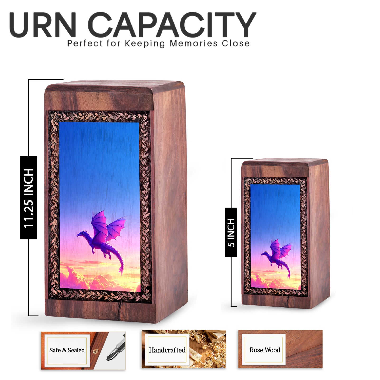 Handcrafted Dragon Memorial Keepsake Box - Dragon Urns for Human Adult Women Urns