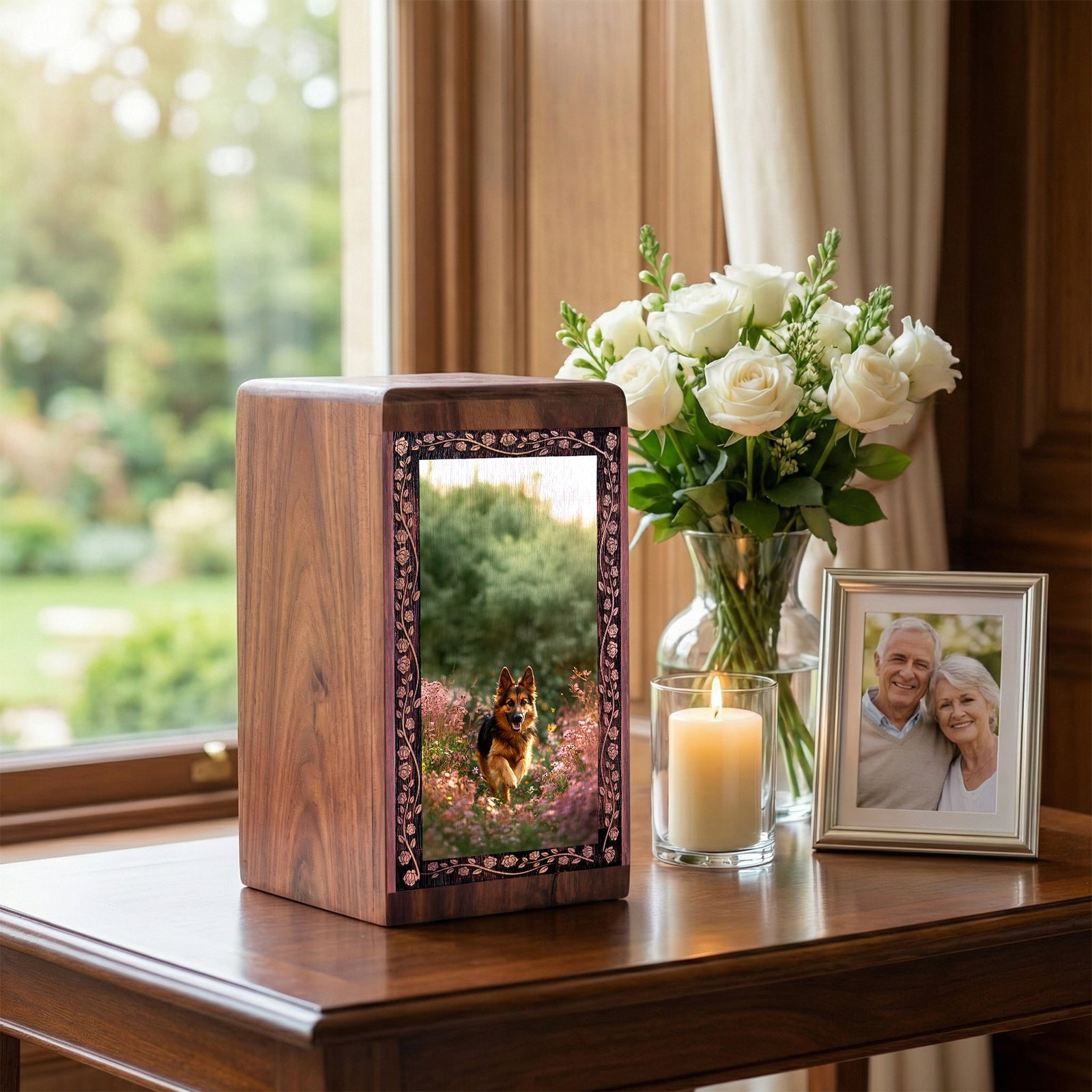 German Shepherd pet urn - Memorial Pet Wooden Urn