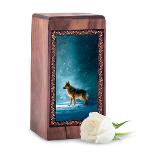 Night shadow Dog Cremation Urn For Ashes - German Shephard Wooden Urn