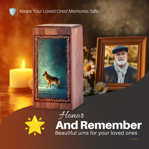 Night shadow Dog Cremation Urn For Ashes - German Shephard Wooden Urn