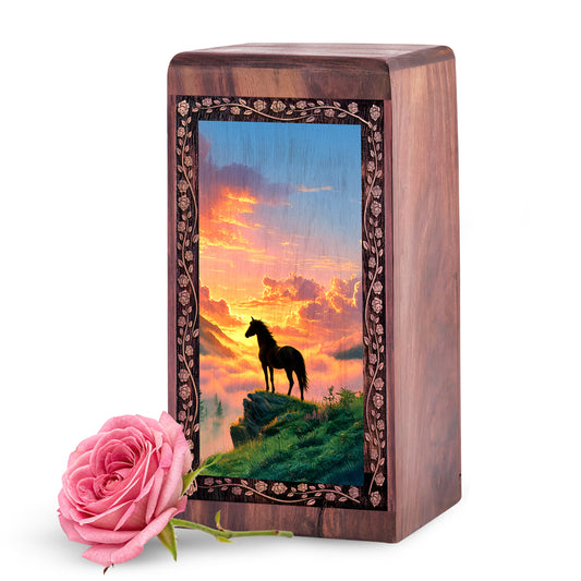 Horse Wood Cremation Urn For Human Ashes Adult - Large Handmade Wooden Burial Box