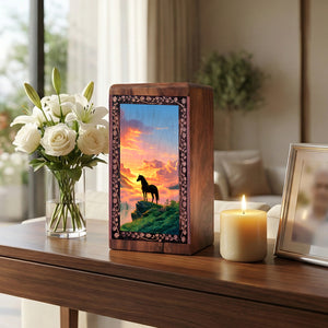 Horse Wood Cremation Urn For Human Ashes Adult - Large Handmade Wooden Burial Box
