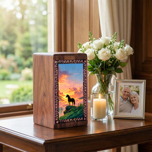 Horse Wood Cremation Urn For Human Ashes Adult - Large Handmade Wooden Burial Box