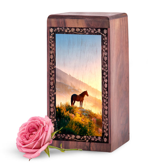 Decorative Horse Rosewood Urn Box - Handmade Wood Urns For Human Ashes Adult Man
