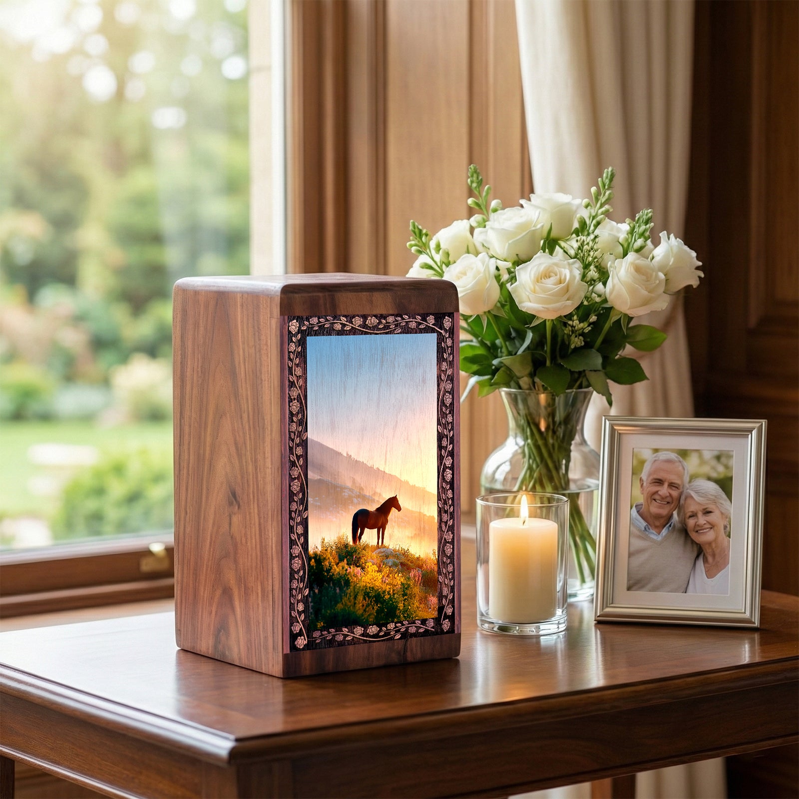 Decorative Horse Rosewood Urn Box - Handmade Wood Urns For Human Ashes Adult Man
