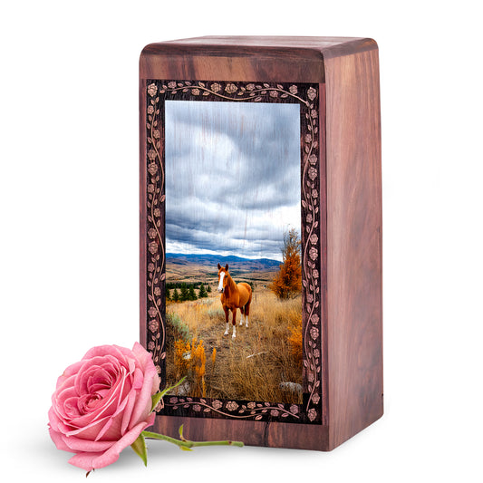 Wooden Horse Theme Cremation Urn For Burial - Wooden Box Urns For Human Ashes Adult