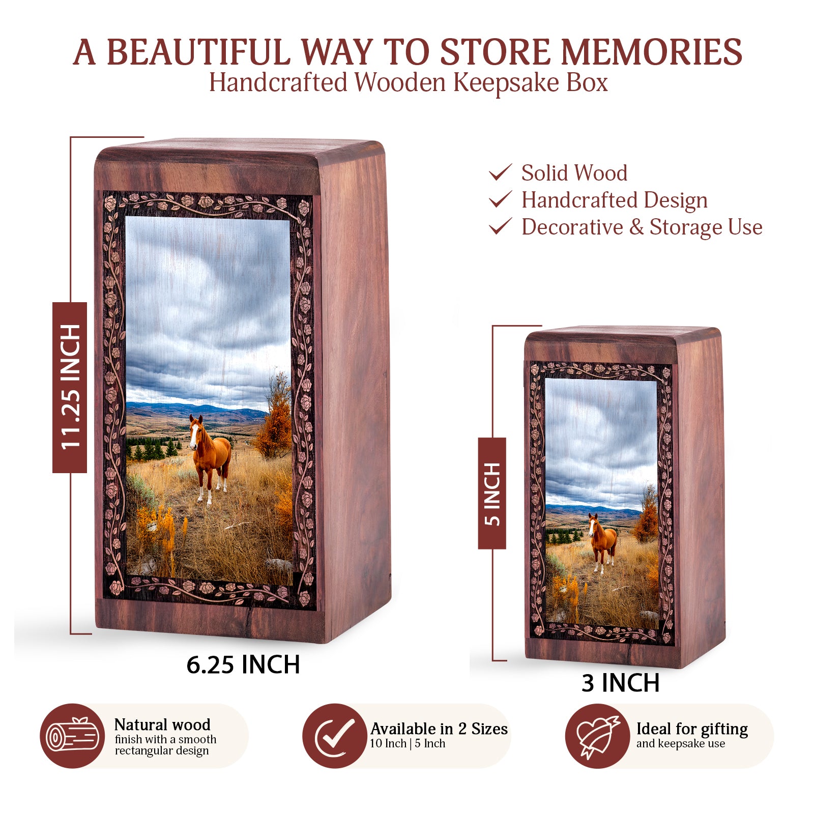 Wooden Horse Theme Cremation Urn For Burial - Wooden Box Urns For Human Ashes Adult
