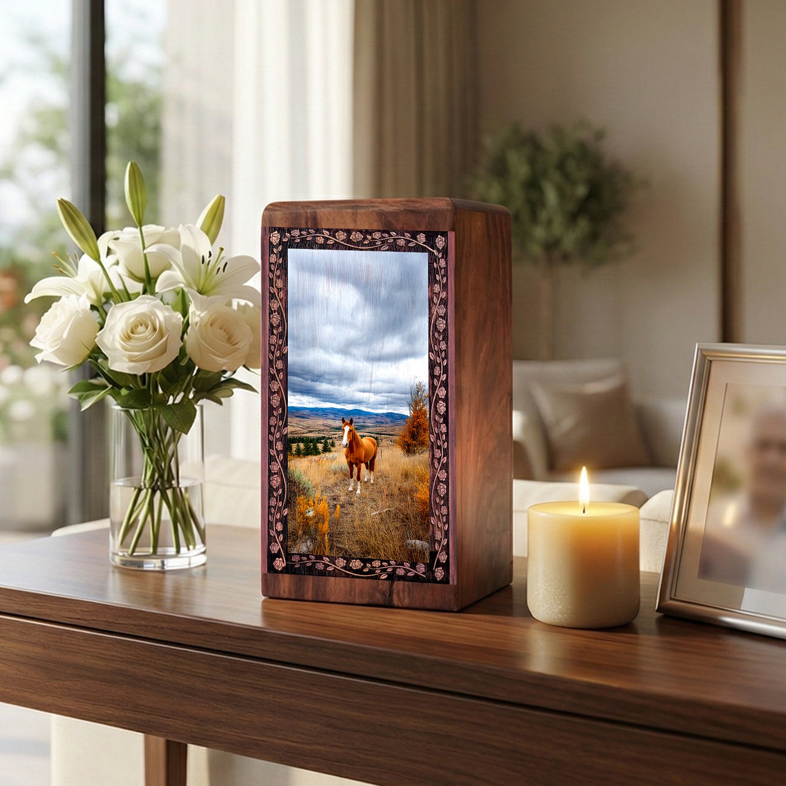 Wooden Horse Theme Cremation Urn For Burial - Wooden Box Urns For Human Ashes Adult