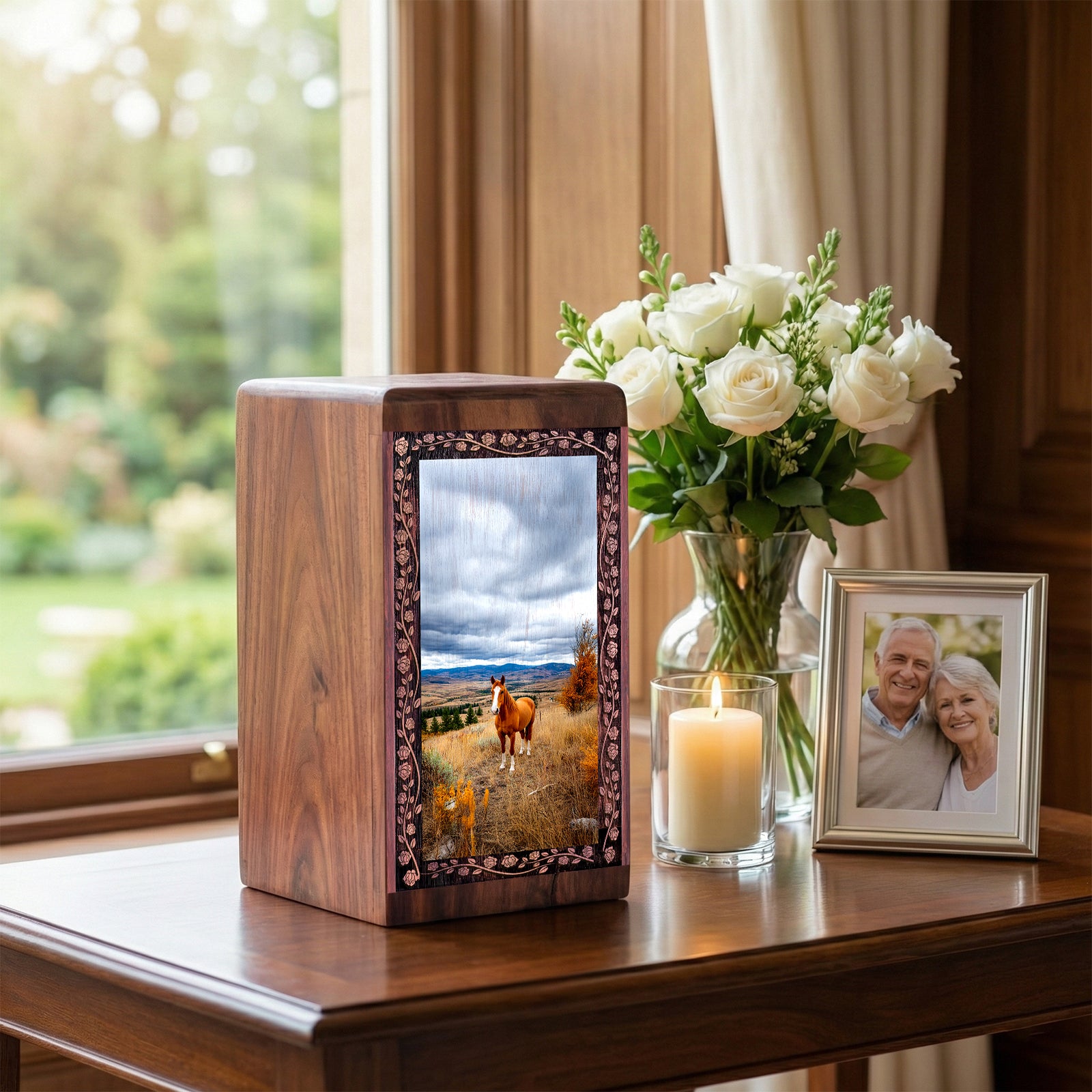 Wooden Horse Theme Cremation Urn For Burial - Wooden Box Urns For Human Ashes Adult