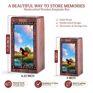 Horse Funeral Urn For Ashes - Sunny Theme Rosewood Cremation Box