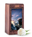 Horse Funeral Box For Ashes - White Horse Mountain Theme Handmade Wood Urn