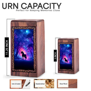 Horse Urn For Human Ashes Wood - Magical Night Forest Handmade Wood Urn Box