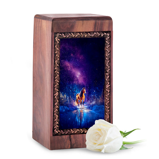 Galaxy Night Sky Theme Cremation Urn Box - Rosewood Funeral Box For Adult Male