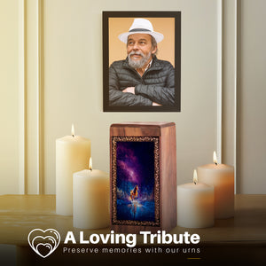 Galaxy Night Sky Theme Cremation Urn Box - Rosewood Funeral Box For Adult Male