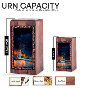 Handmade Wood Burial Box - Golden Night Theme Memorial Wooden Urn