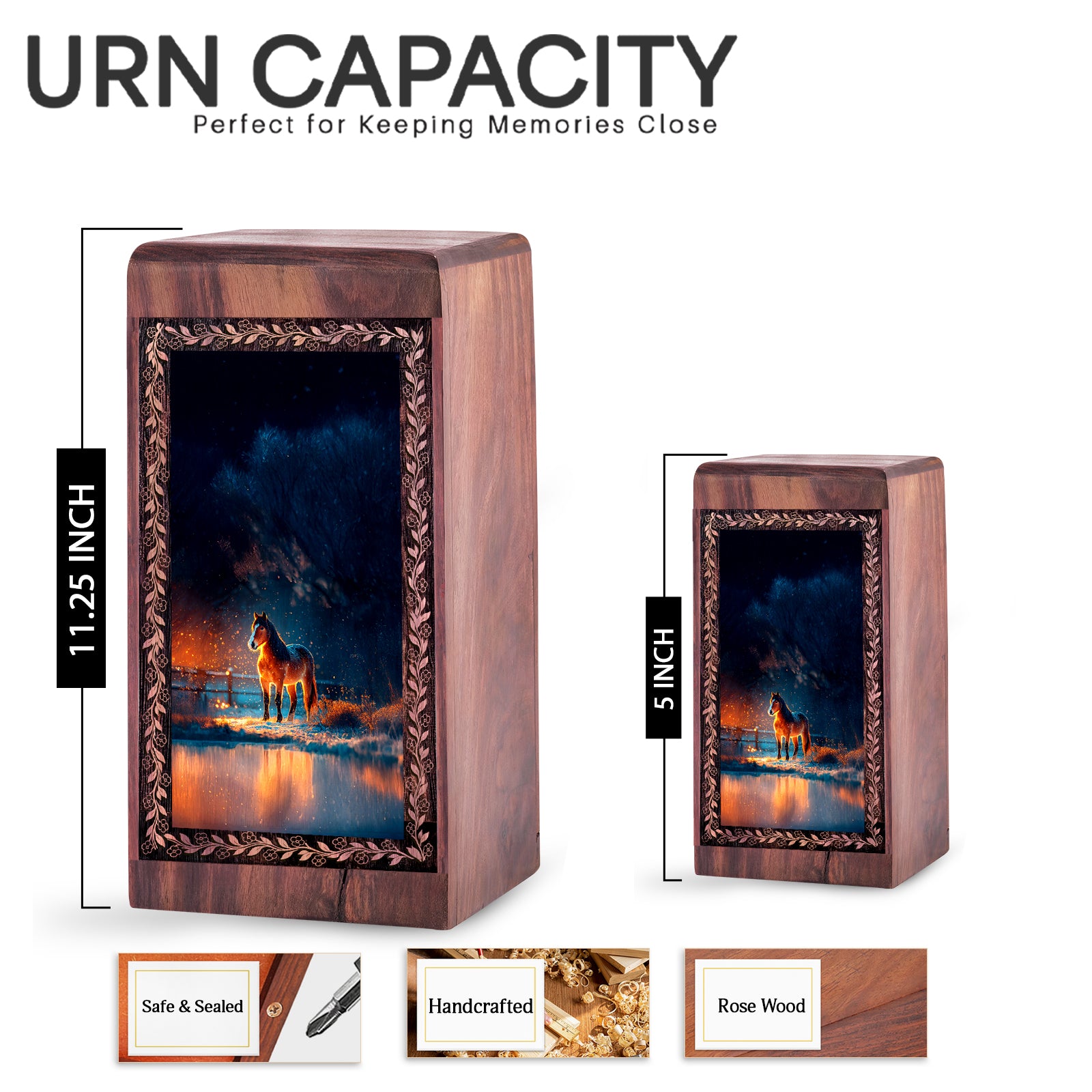 Handmade Wood Burial Box - Golden Night Theme Memorial Wooden Urn