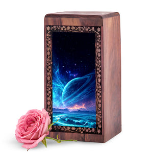 Comic Galaxy Themed Burial Urn For Ashes - Rosewood Memorial Box For Ashes