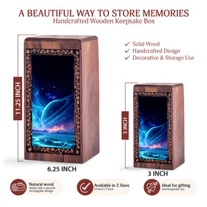 Comic Galaxy Themed Burial Urn For Ashes - Rosewood Memorial Box For Ashes
