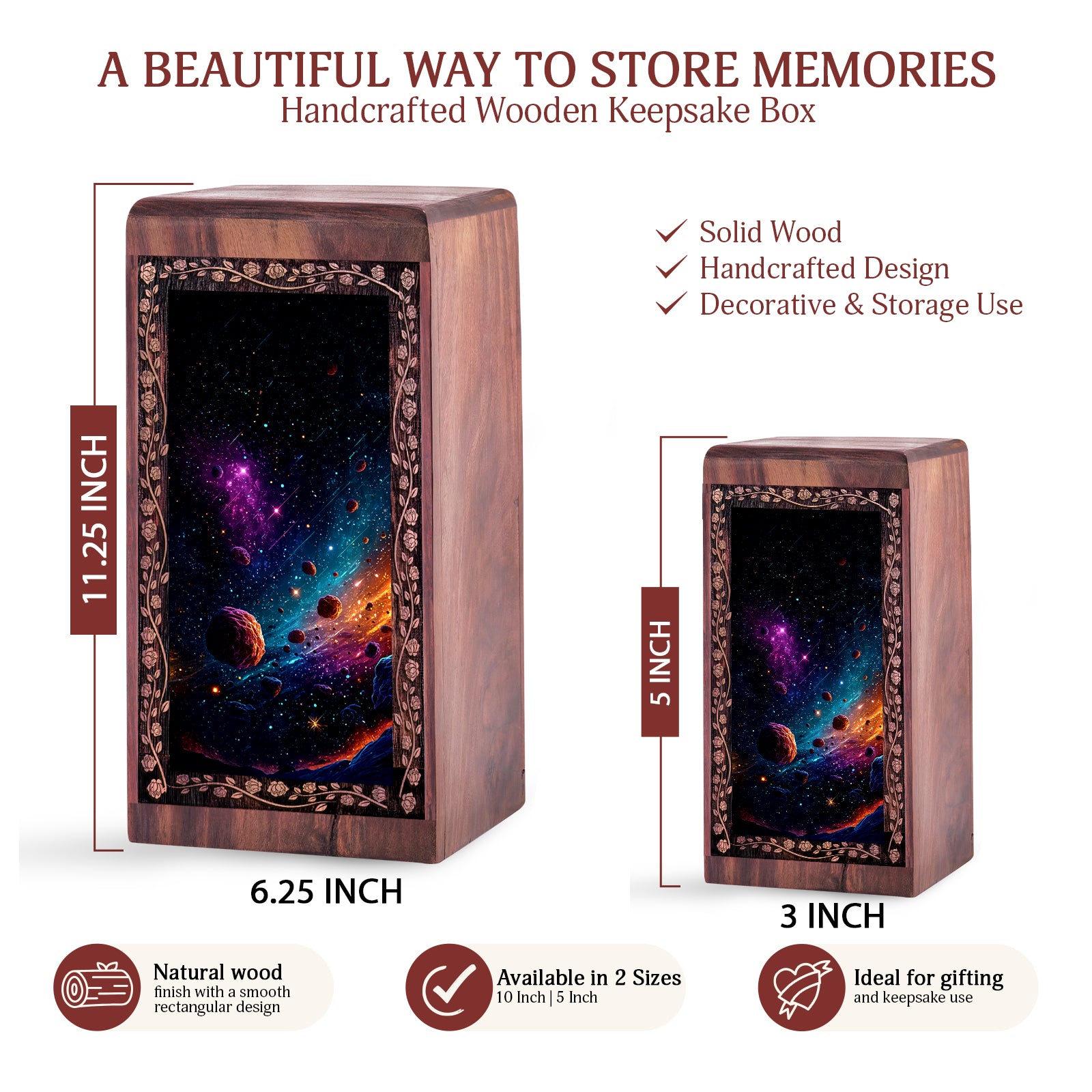 Astroid Themed Urn Box For Adult Human Ashes - Nebula Galaxy Memorial Urn for Funeral