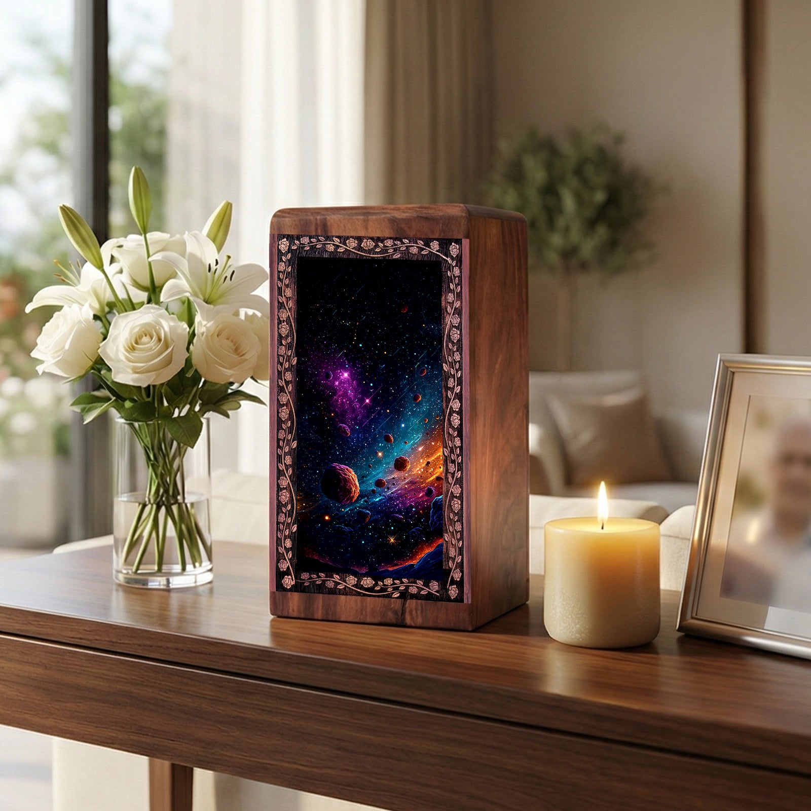 Astroid Themed Urn Box For Adult Human Ashes - Nebula Galaxy Memorial Urn for Funeral