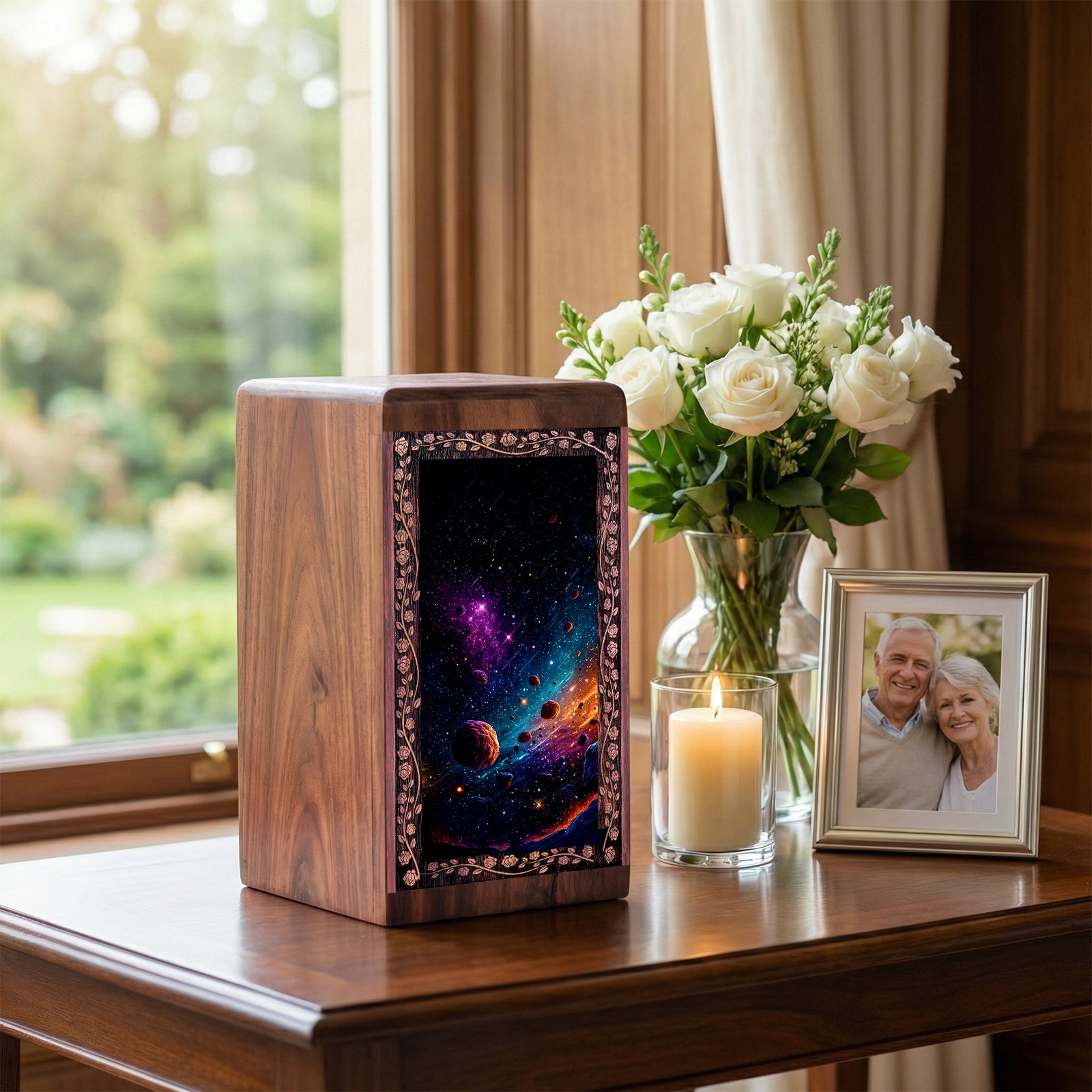 Astroid Themed Urn Box For Adult Human Ashes - Nebula Galaxy Memorial Urn for Funeral