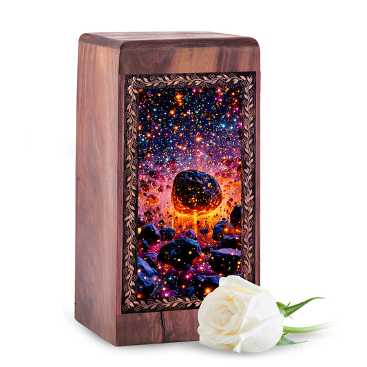 Astroirds Themed Urn For Funeral Ashes Burial - Wooden Boxes For Adult Human Ashes