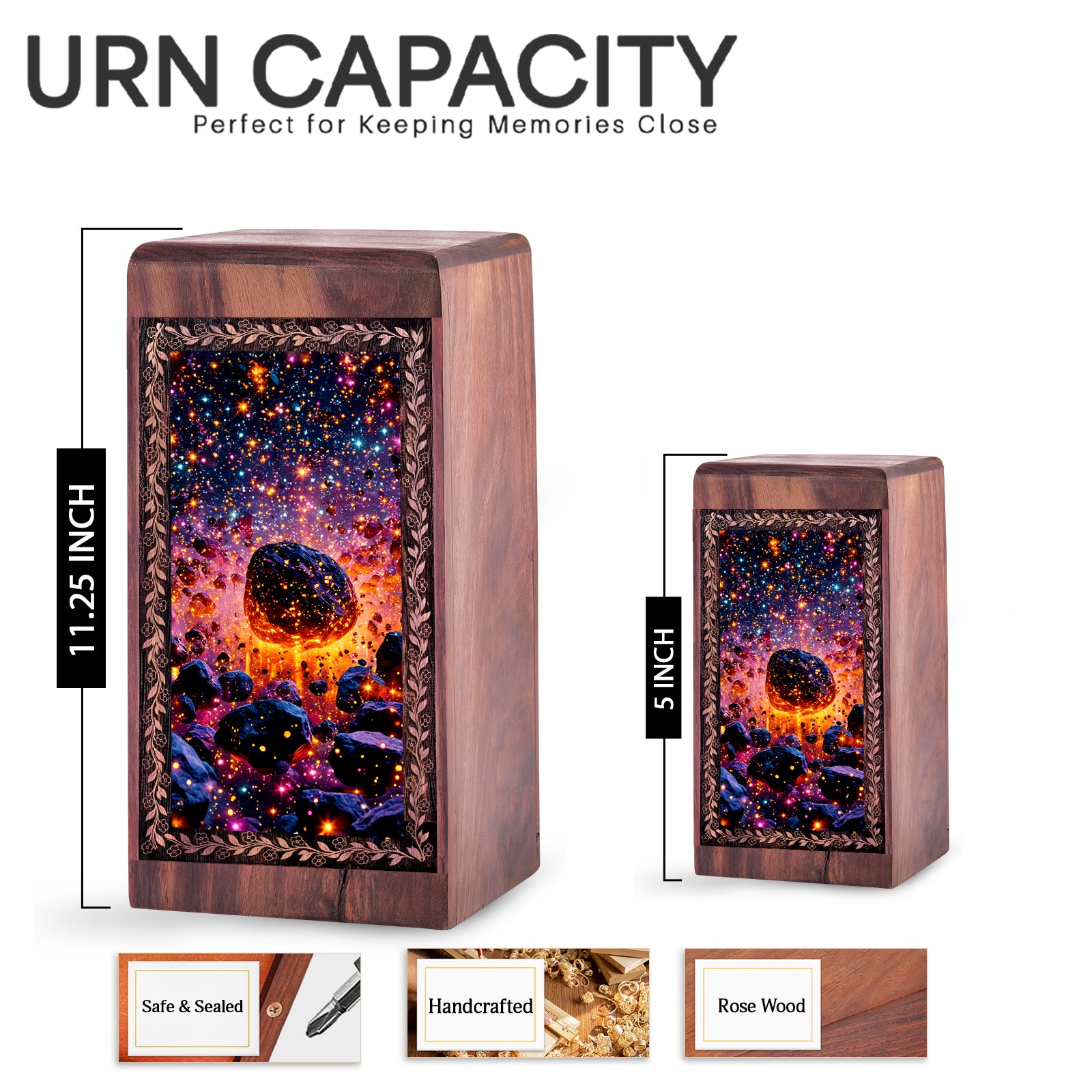 Astroirds Themed Urn For Funeral Ashes Burial - Wooden Boxes For Adult Human Ashes