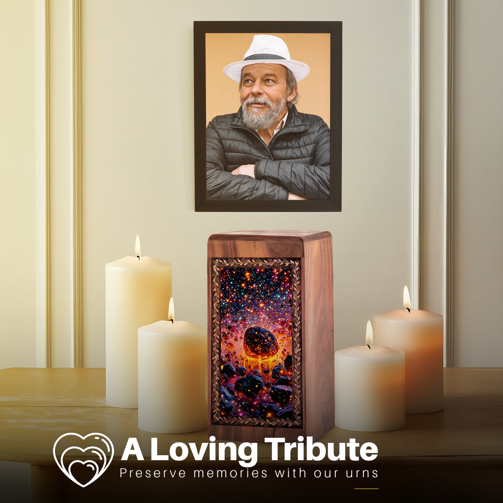 Astroirds Themed Urn For Funeral Ashes Burial - Wooden Boxes For Adult Human Ashes