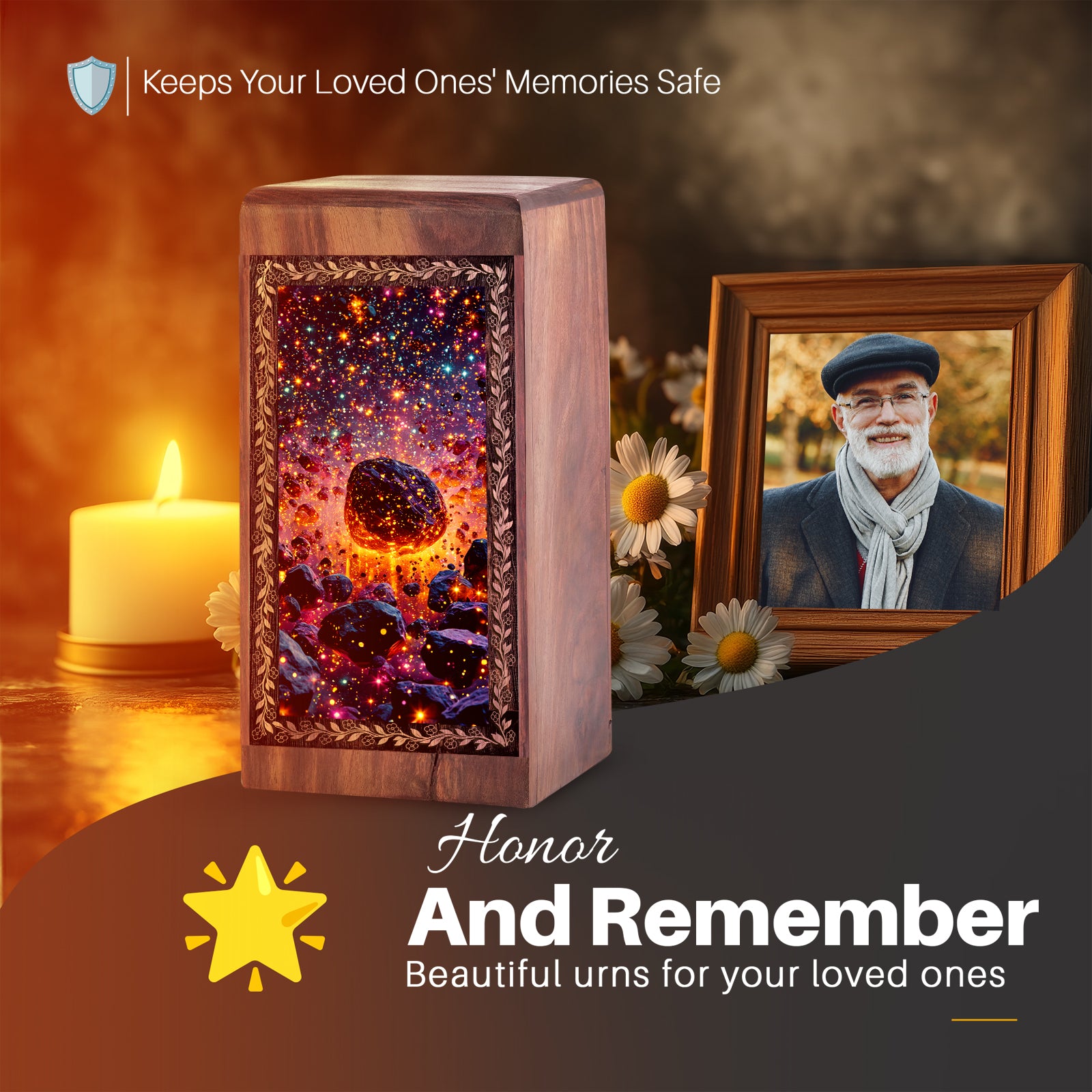 Astroirds Themed Urn For Funeral Ashes Burial - Wooden Boxes For Adult Human Ashes