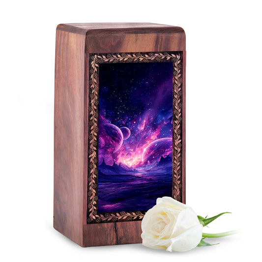 Purple Cosmic Galaxy Urn For Funeral - Large Sized Urn For Ashes Cremations