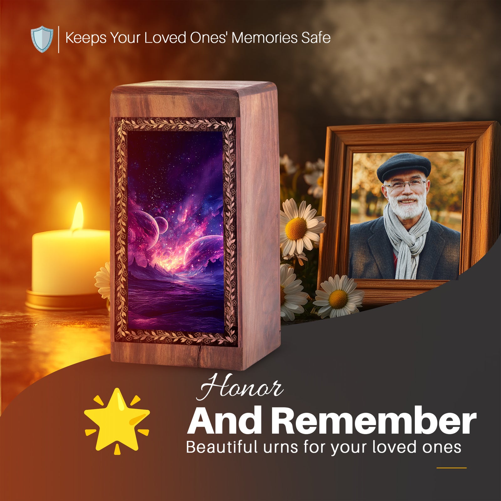 Purple Cosmic Galaxy Urn For Funeral - Large Sized Urn For Ashes Cremations