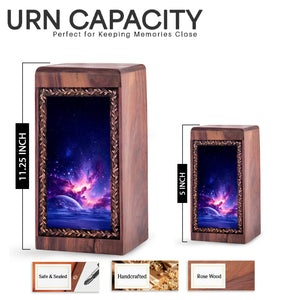 Space Motif Wooden Box For Adults - Funeral Urn Boxes For Men And Women