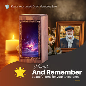 Space Motif Wooden Box For Adults - Funeral Urn Boxes For Men And Women