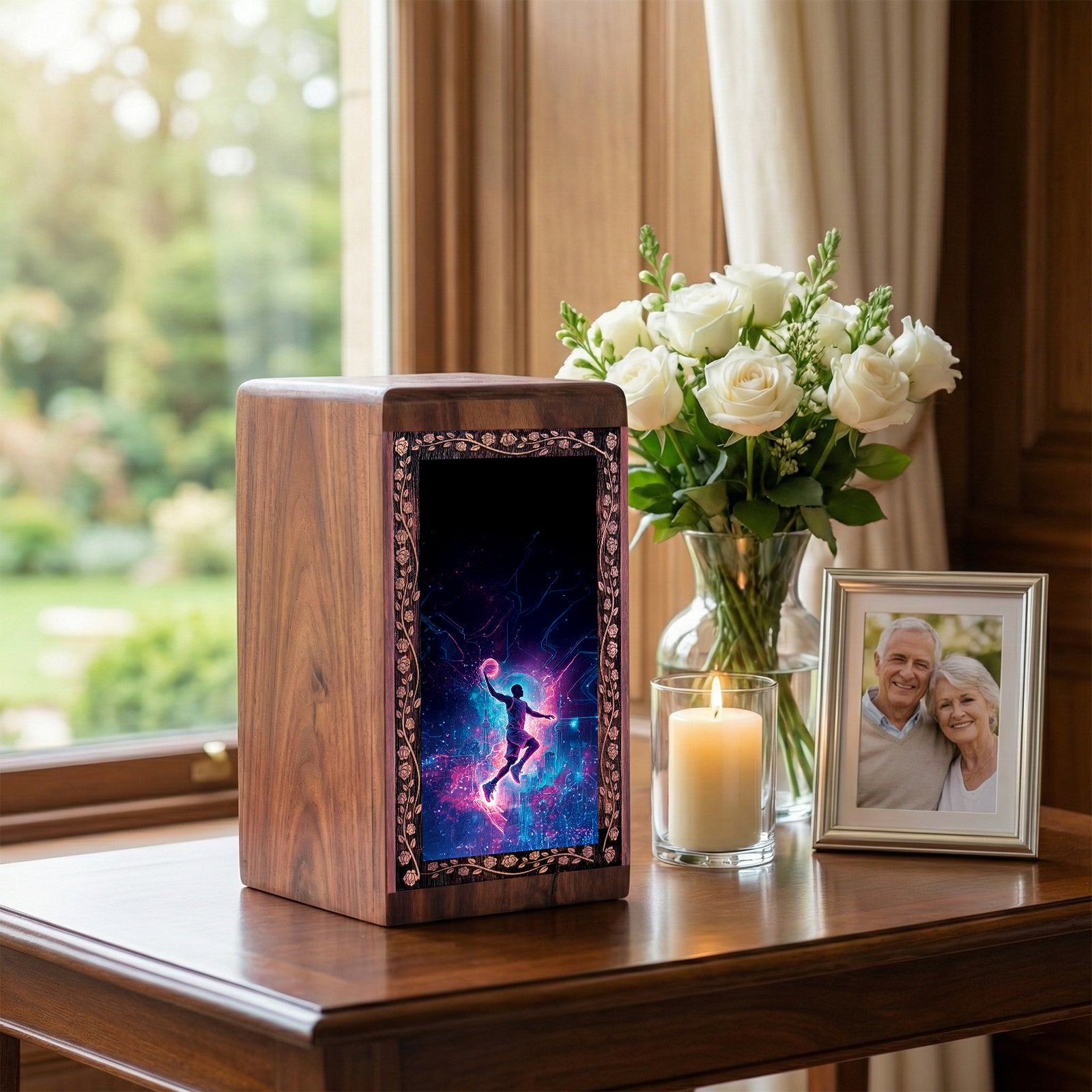 Handmade Basketball Wooden Urn For Adult Male Ashes - Masculine Theme Memorial Urn