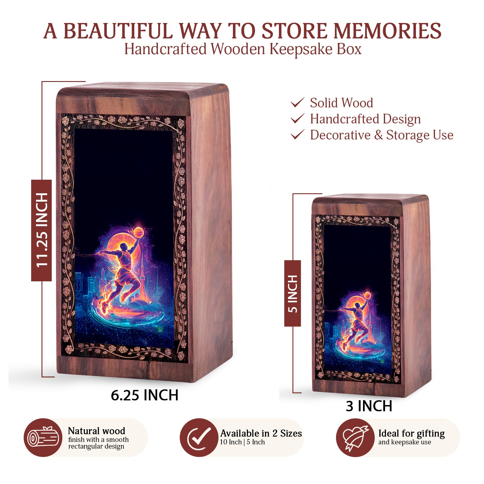 Basketball Theme Cremation Urn For Human Ashes - Modern Sport Memorial Box