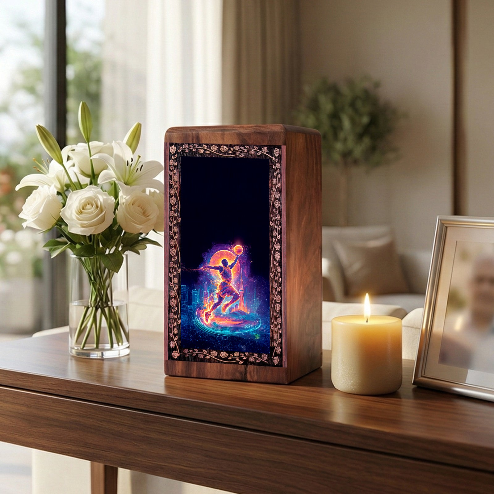 Basketball Theme Cremation Urn For Human Ashes - Modern Sport Memorial Box