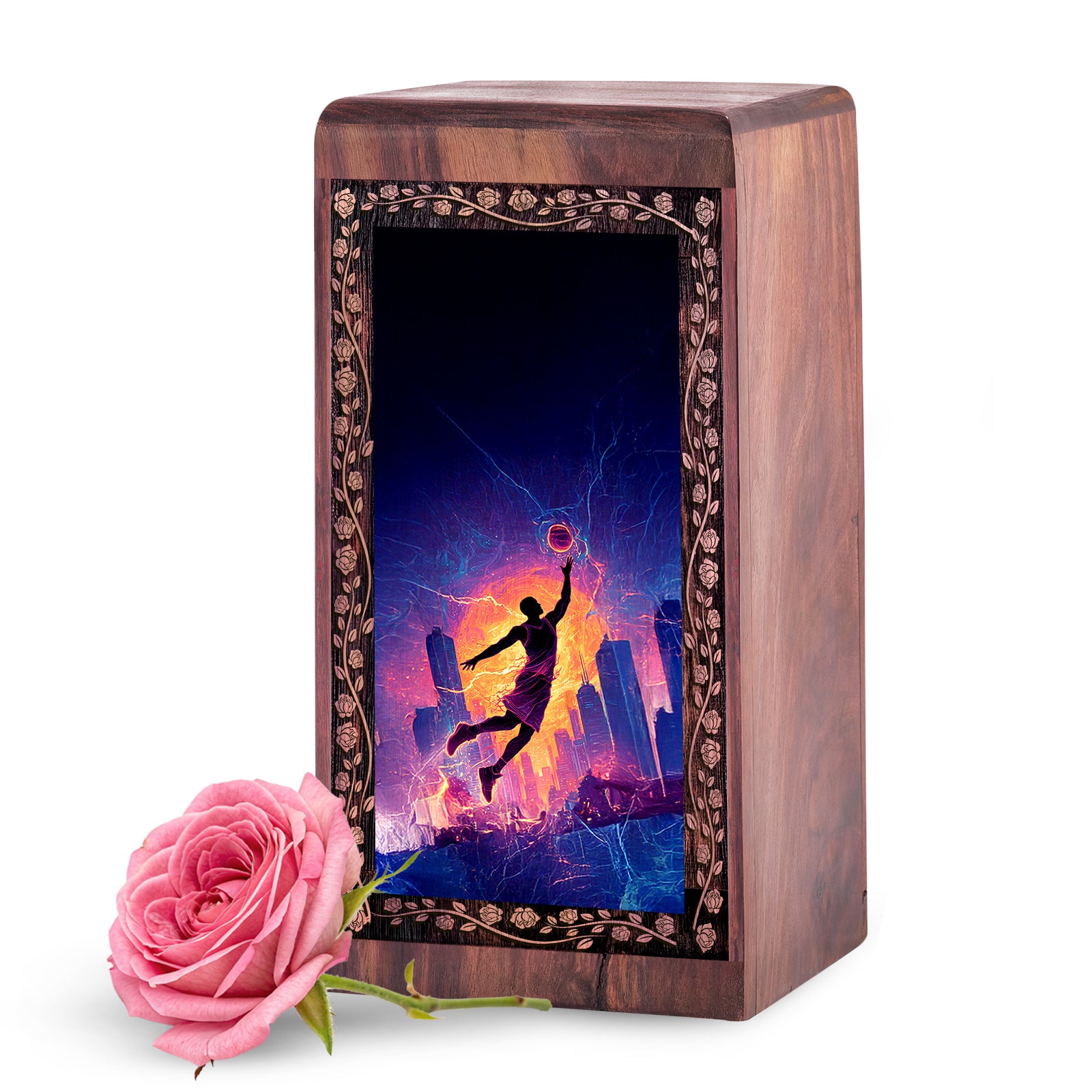 Handmade Wooden Basketball Cremation Urn - Artistic Sports Memorial Box For Adult Ashes
