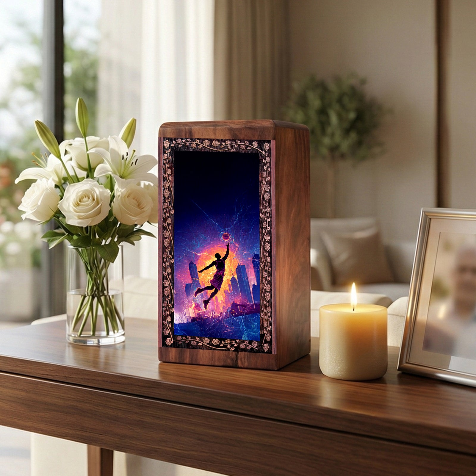 Handmade Wooden Basketball Cremation Urn - Artistic Sports Memorial Box For Adult Ashes