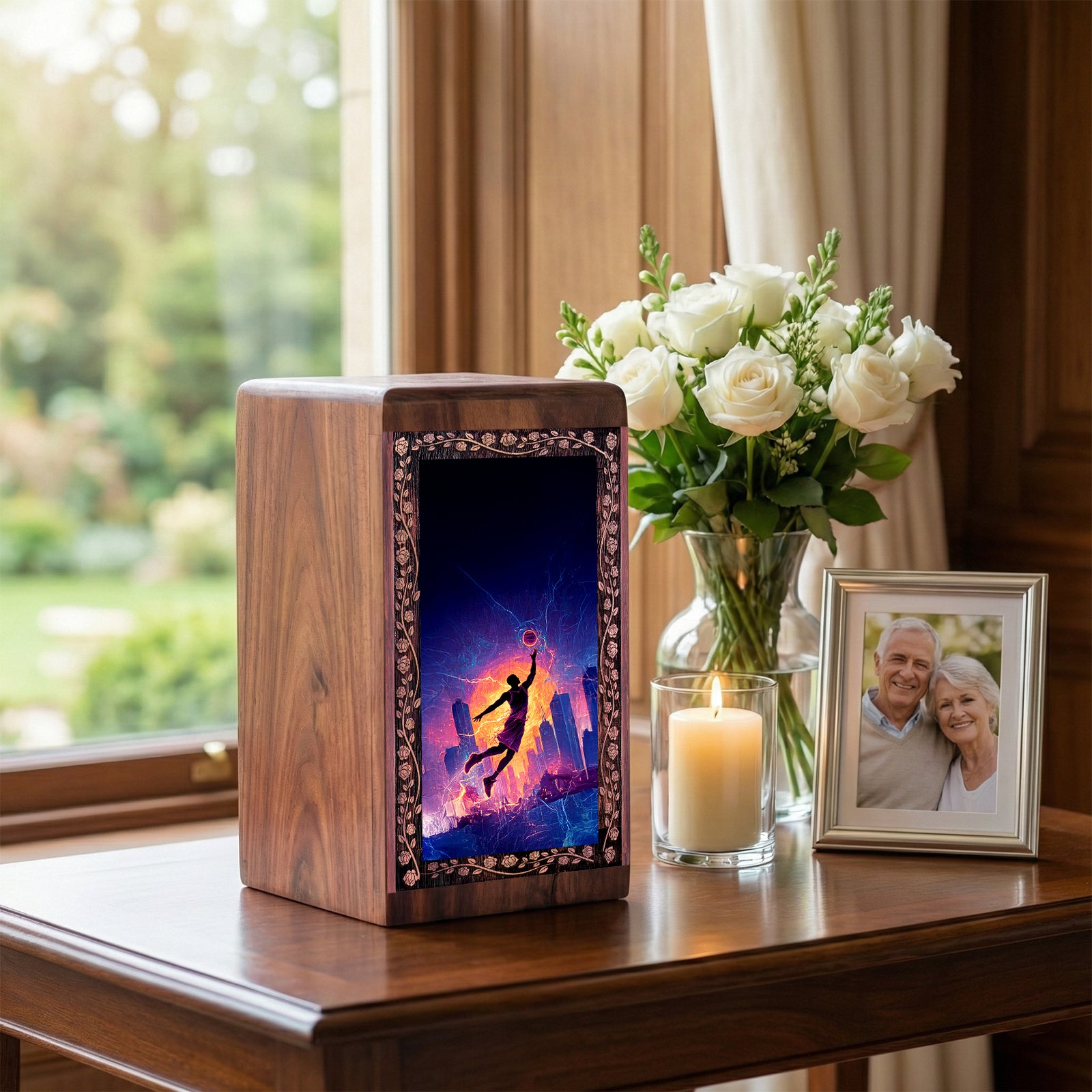 Handmade Wooden Basketball Cremation Urn - Artistic Sports Memorial Box For Adult Ashes