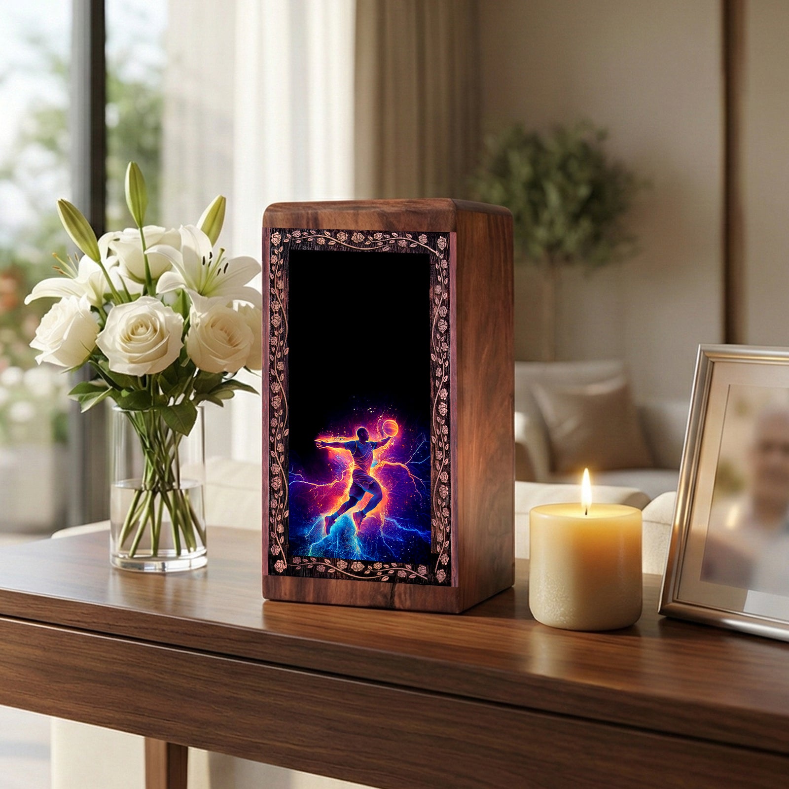 Handmade Wooden Cremation Urns - Basketball Theme Decorative Wood Box For Ashes
