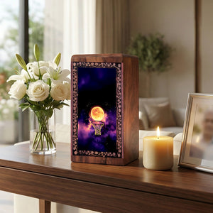 Moon Basketball Wooden Cremation Urns - Decorative Wood Box For Funeral Ashes