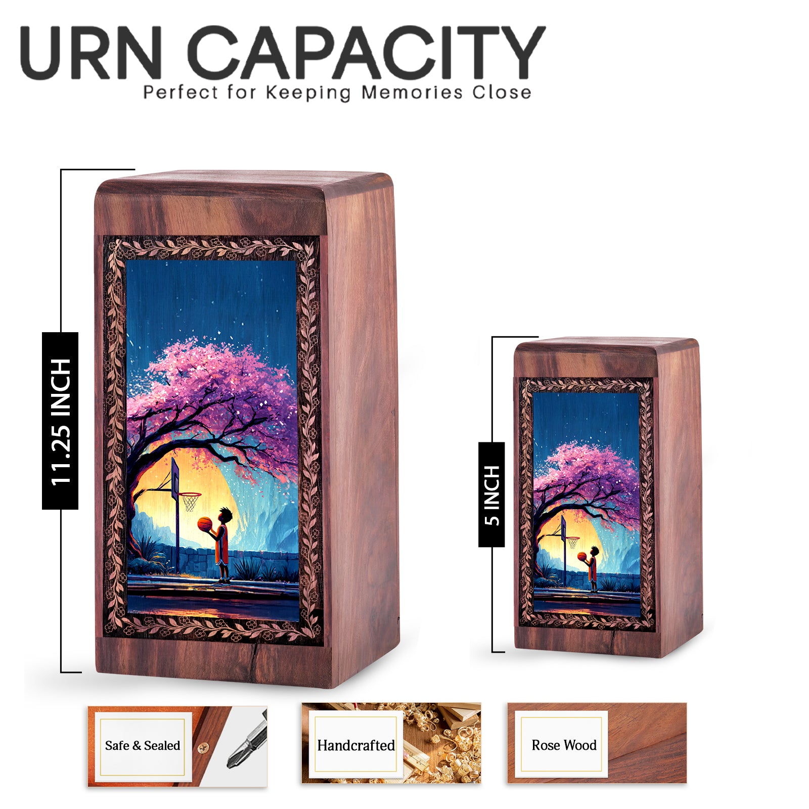 Sunset Basketball Theme Wooden Box - Decorative Funeral Urns For Memorial Ashes