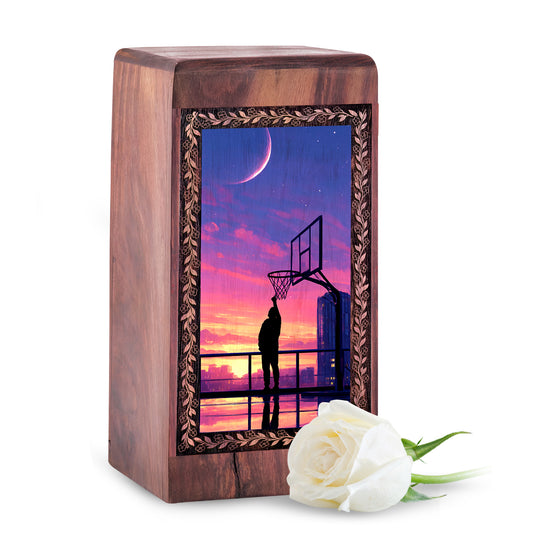 Handmade Wood Basketball Memorial Box - Decorative Cremation Urns Box