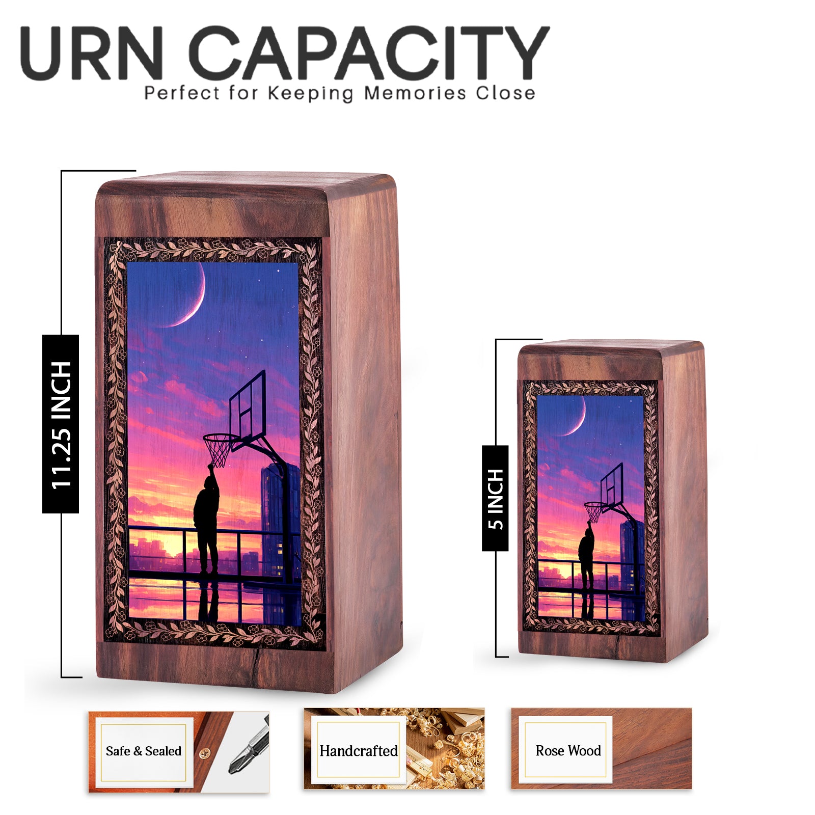 Handmade Wood Basketball Memorial Box - Decorative Cremation Urns Box