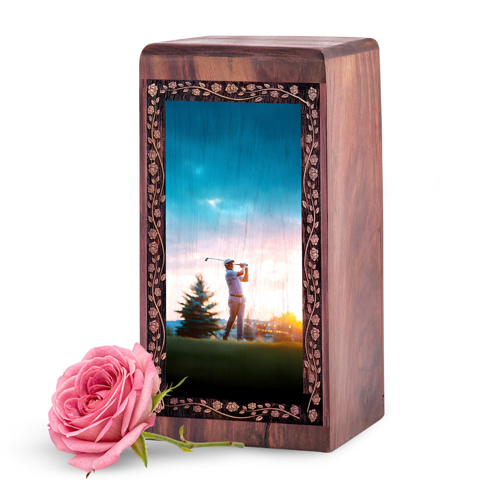 Golf Sportsman Memorial Urn For Ashes – Wooden Urn For Adult Male Ashes