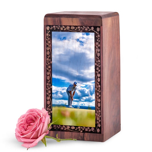 Golf Lifestyle Memorial Urn For Burial – Decorative Wooden Urn For Adult Female