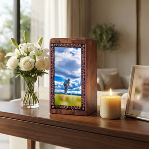 Golf Lifestyle Memorial Urn For Burial – Decorative Wooden Urn For Adult Female